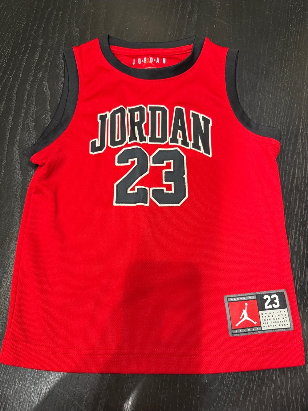 Jordan Red Mesh '23' Youth Basketball Jersey with Black Trim